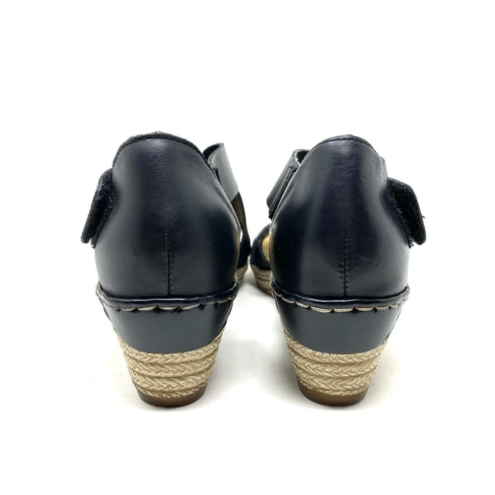 Rieker 62469-01 Fanni 69 Black Leather Wedge Sandal